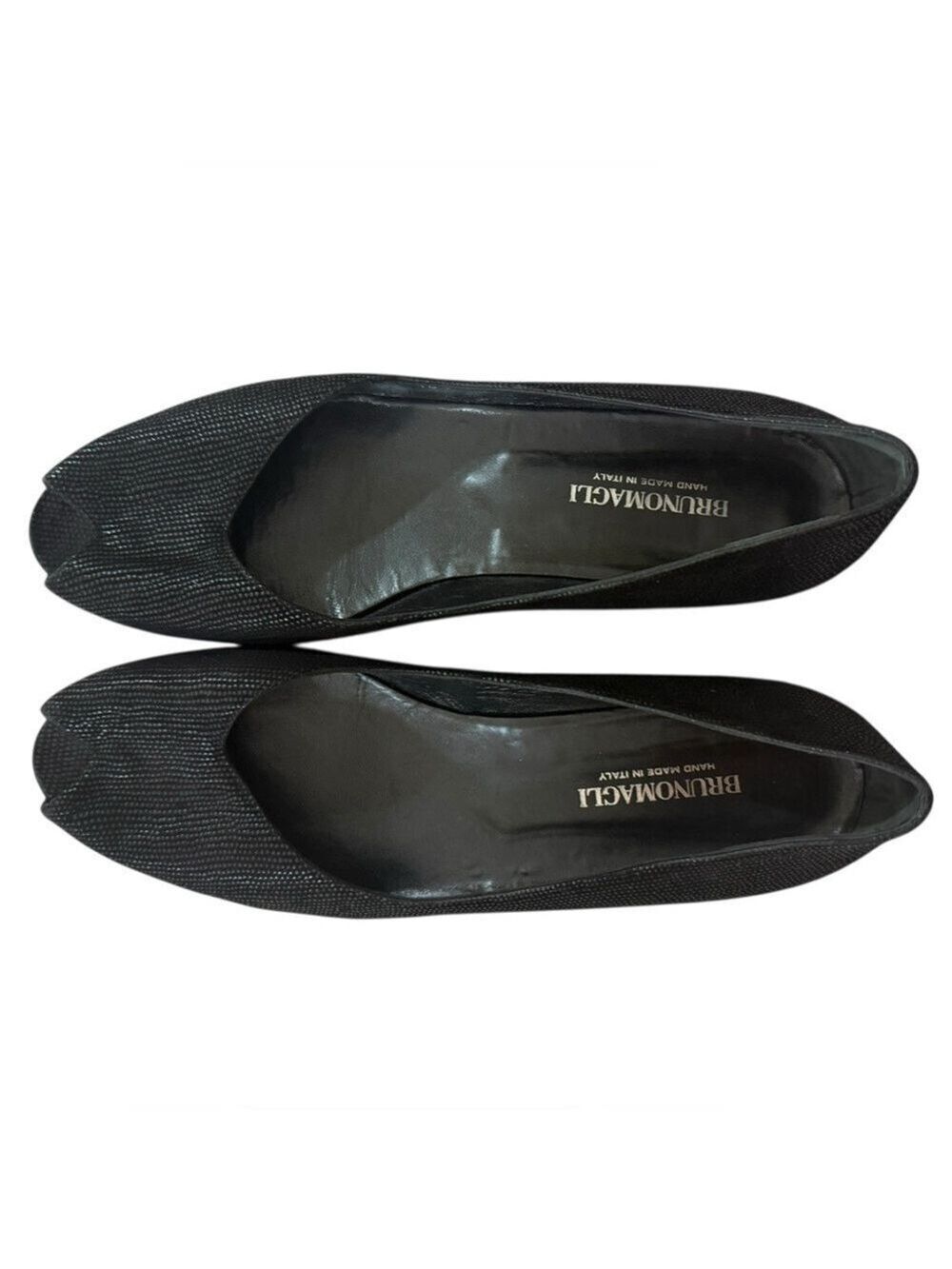 Bruno Magli Black Textured Leather Peep Toe Flats Italy Sz 10.5 - Picture 5 of 11